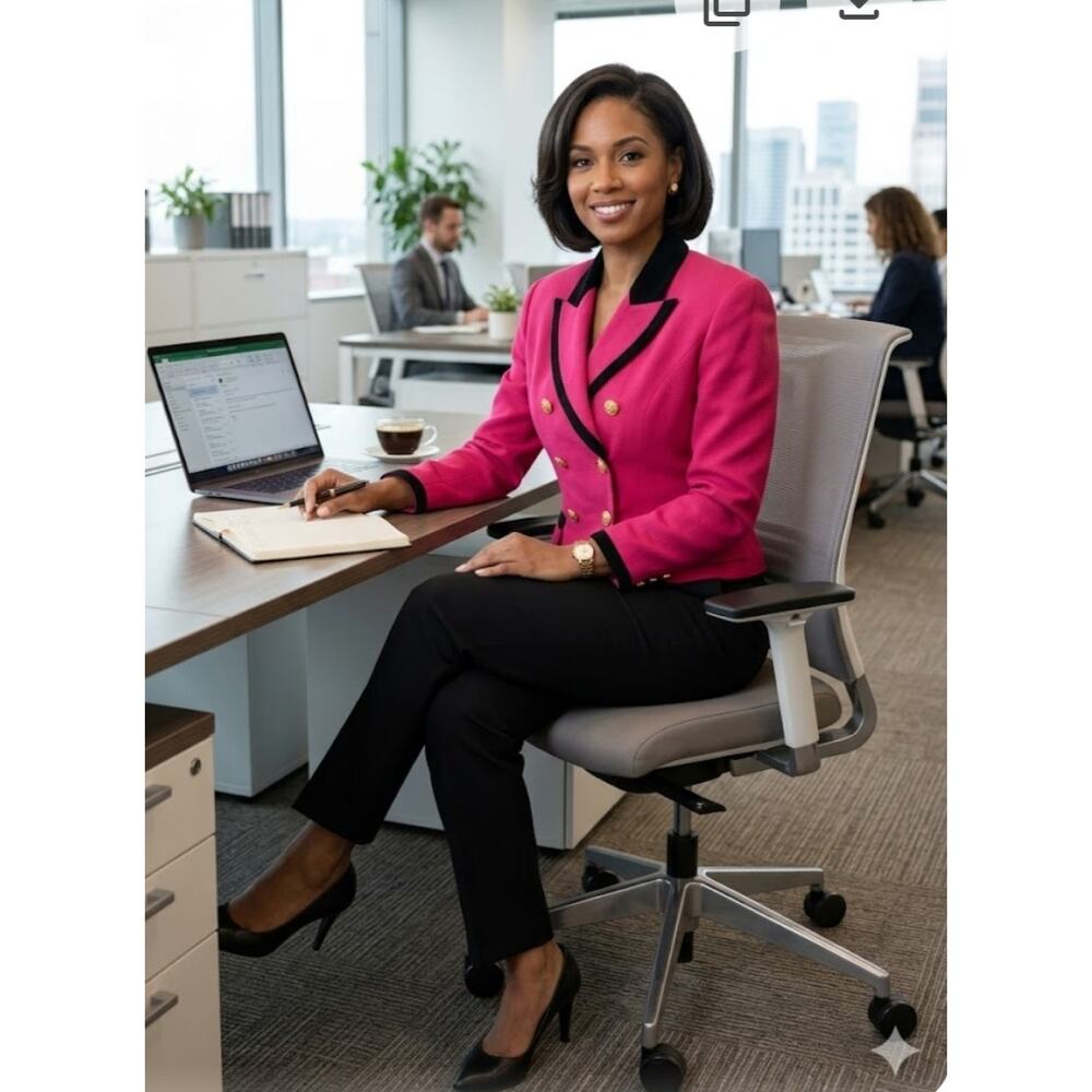 5406)Vtg Sandra Ow-Wing for NR1 Pink Double Breast Career Office Crop Blazer 8